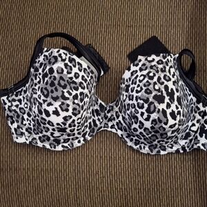 Cacique Black and White Leopard Print Underwire Bra Size 42D New W/O Tag